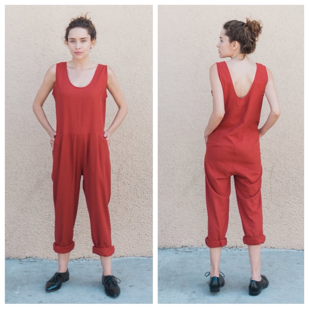 Ozma Coverall Jumpsuit (Sz L) Sleeveless Tapered Crop Raw Silk Noil Black - Picture 2 of 13
